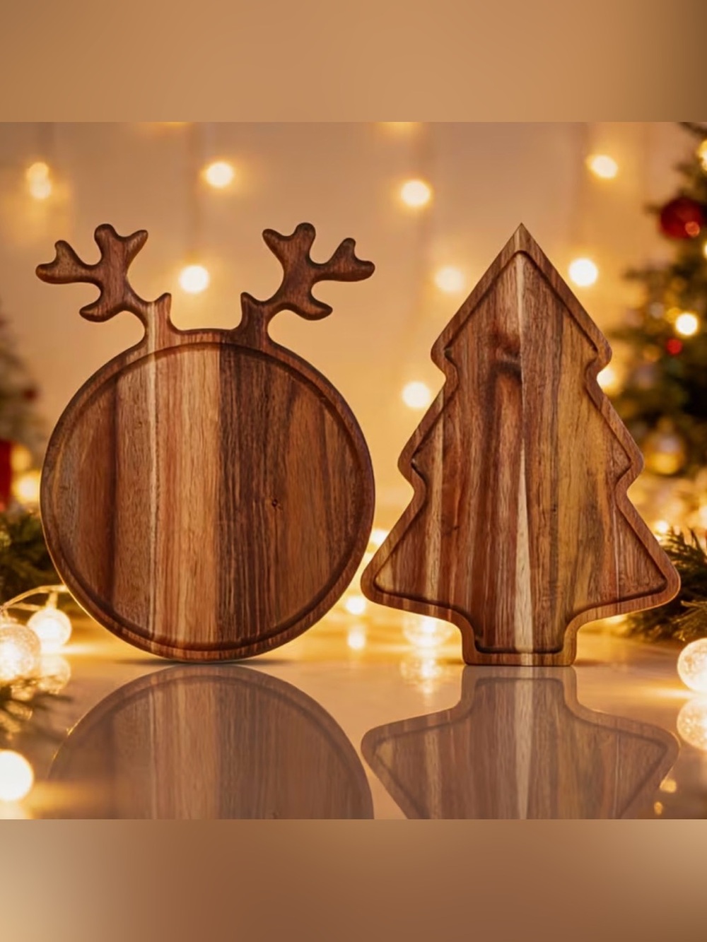 Wooden Reindeer & Tree Holiday Serving Boards